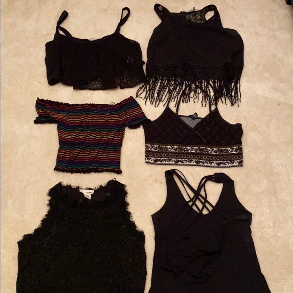 6 black crop top tank tops combo pack!